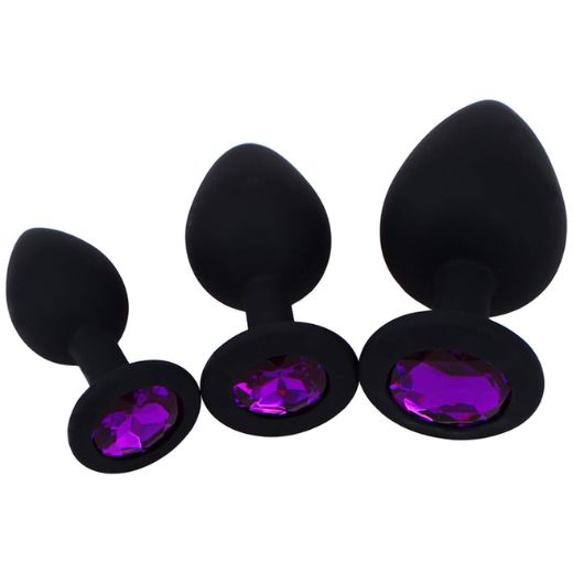 Anal Sex Trainer 3PCS Silicone Jeweled Butt Plugs