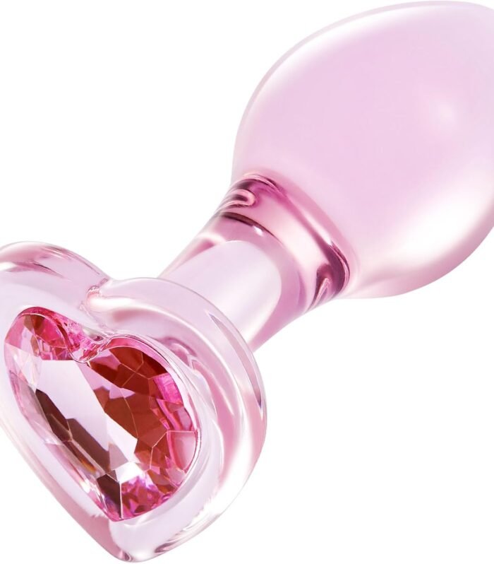 Glass Anal Butt Plug Pink Crystal