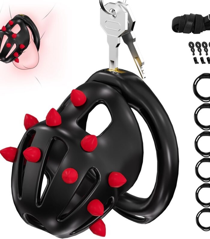 Male Chastity Belt Cock Cage with 6 Size Rings
